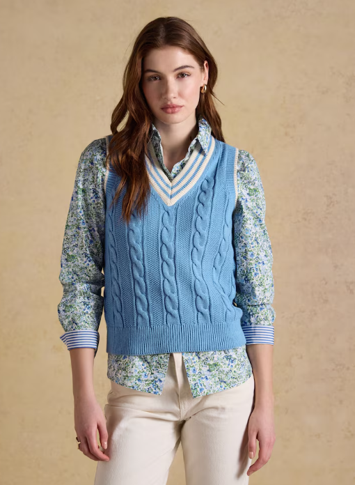 Joules Deuce Cable Knit Cricket Vest Blue