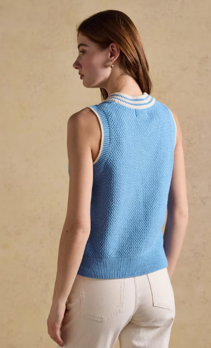 Joules Deuce Cable Knit Cricket Vest Blue