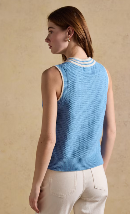 Joules Deuce Cable Knit Cricket Vest Blue