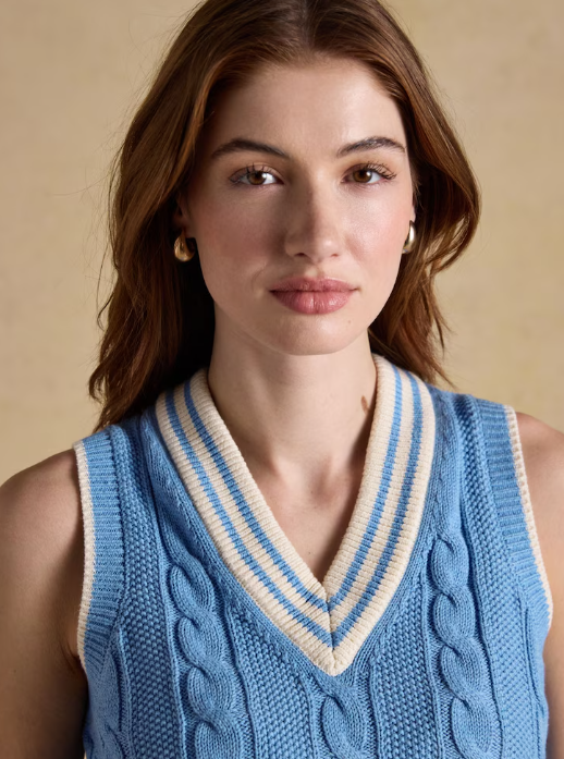 Joules Deuce Cable Knit Cricket Vest Blue