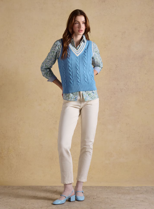 Joules Deuce Cable Knit Cricket Vest Blue