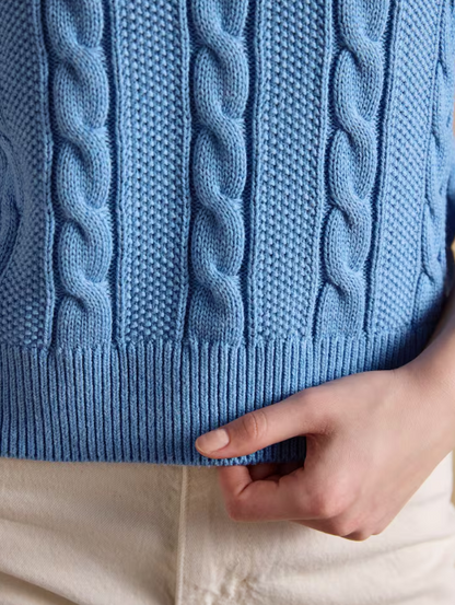 Joules Deuce Cable Knit Cricket Vest Blue