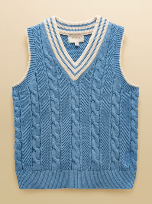 Joules Deuce Cable Knit Cricket Vest Blue