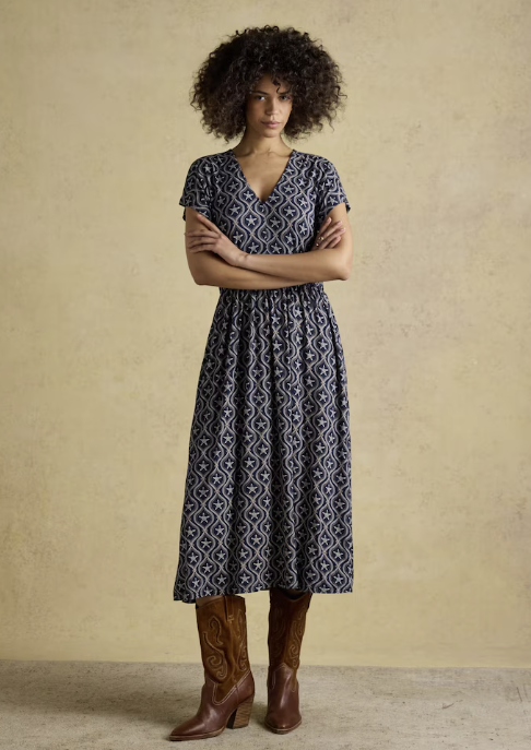 Nia Navy Short Sleeve Jersey Midi Dress