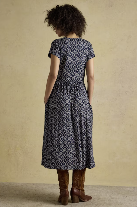 Nia Navy Short Sleeve Jersey Midi Dress