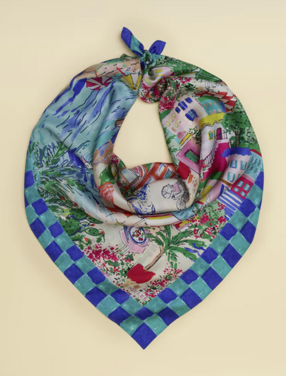 Joules Bloomfield Amalfi Scene Square Silk Scarf