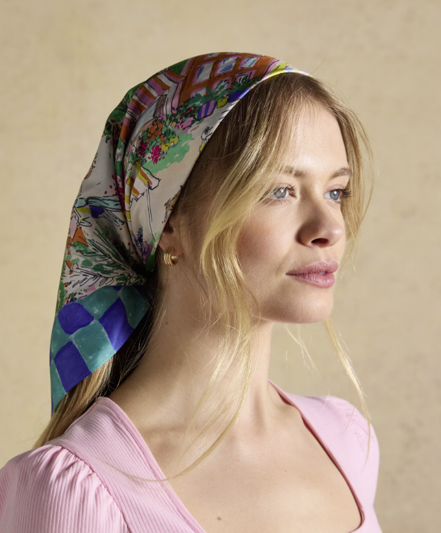 Joules Bloomfield Amalfi Scene Square Silk Scarf