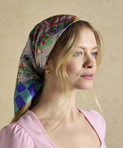 Joules Bloomfield Amalfi Scene Square Silk Scarf