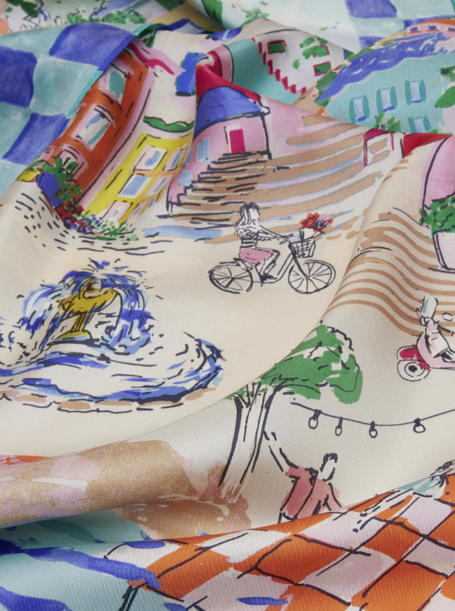 Joules Bloomfield Amalfi Scene Square Silk Scarf