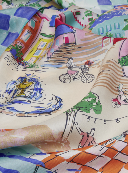 Joules Bloomfield Amalfi Scene Square Silk Scarf