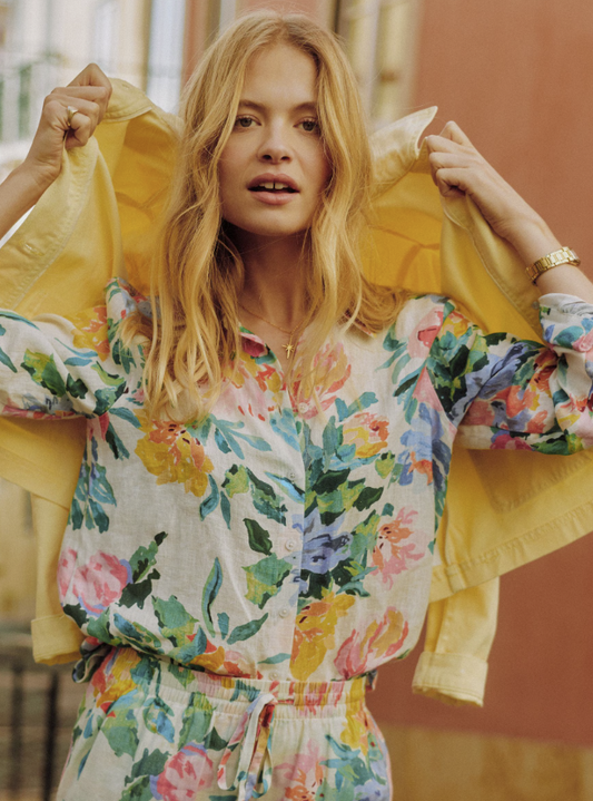 Anna White Artist Floral Long Sleeve Pure Linen Shirt