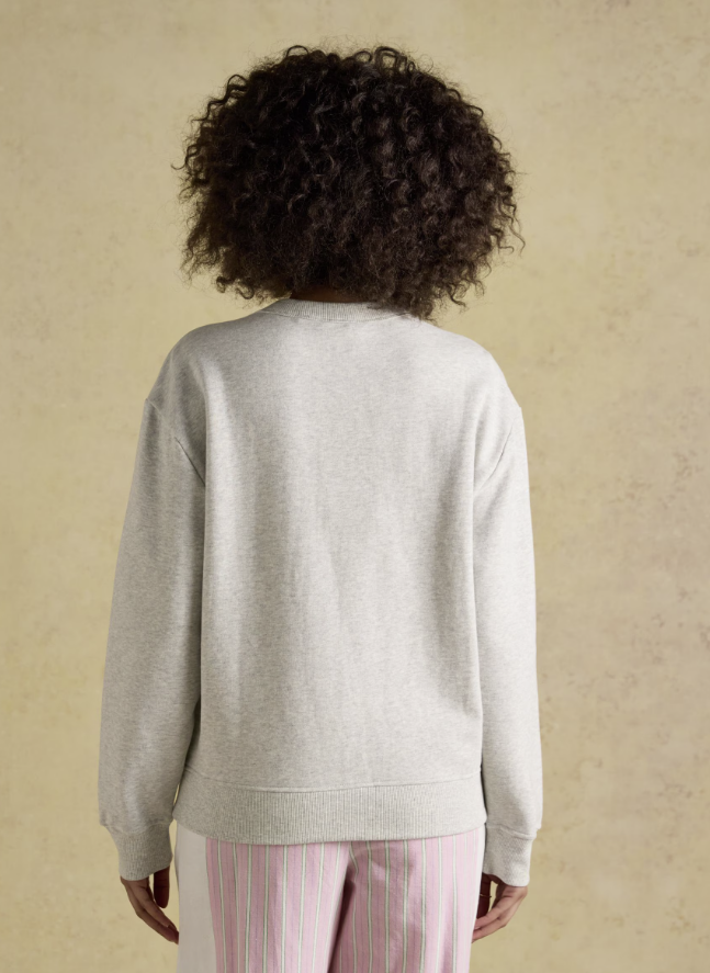 Joules Jonty Fox Embroidered Cotton Crew Neck Sweatshirt Grey Marl
