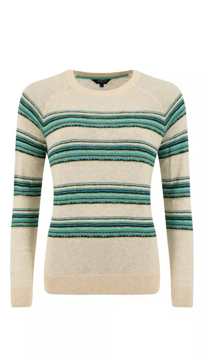 Weird Fish Reka Lightweight Striped Crew Neck Jumper Light Cream