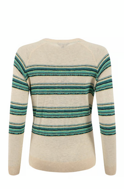 Weird Fish Reka Lightweight Striped Crew Neck Jumper Light Cream