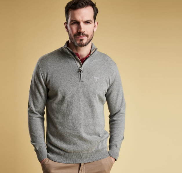 Barbour Cotton Half Zip Sweater Grey Marl