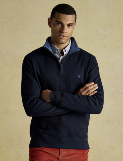 Joules Alistair French Ribbed Quarter Zip Sweatshirt Navy