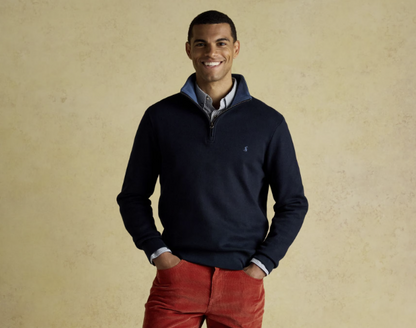Joules Alistair French Ribbed Quarter Zip Sweatshirt Navy