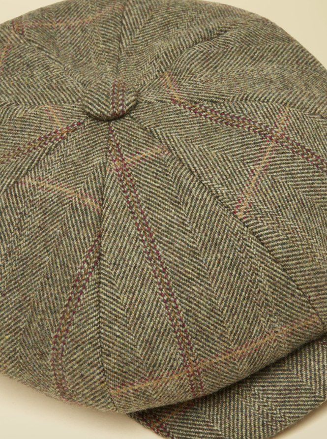 Joules Harrogate Khaki Tweed Baker Boy Cap