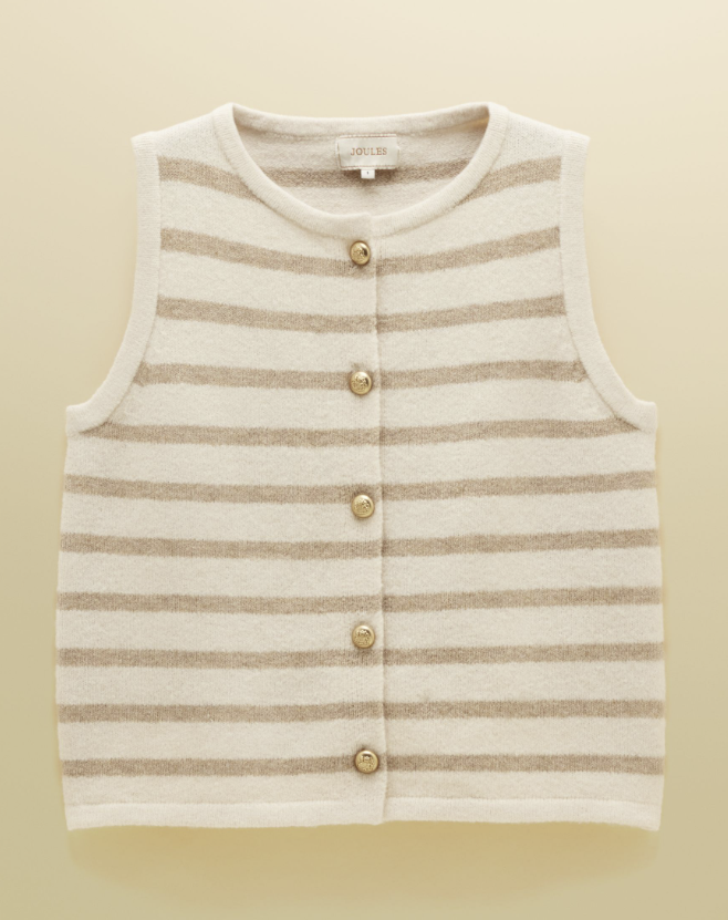 Joules Holly Button Through Knitted Vest Cream & Oat