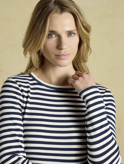 Joules Striped Long Sleeve Ribbed Fitted T-Shirt Navy