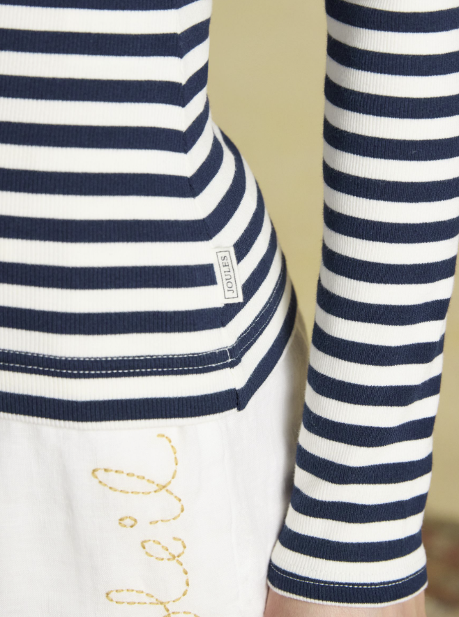 Joules Striped Long Sleeve Ribbed Fitted T-Shirt Navy