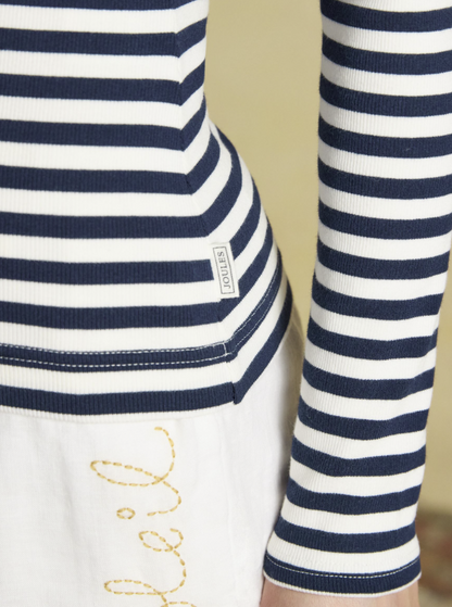 Joules Striped Long Sleeve Ribbed Fitted T-Shirt Navy