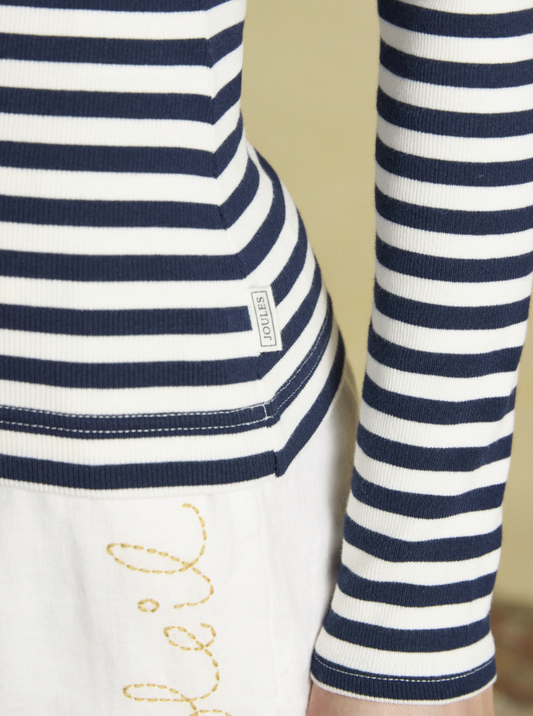 Joules Sophie Striped Long Sleeve Ribbed Fitted T-Shirt Navy