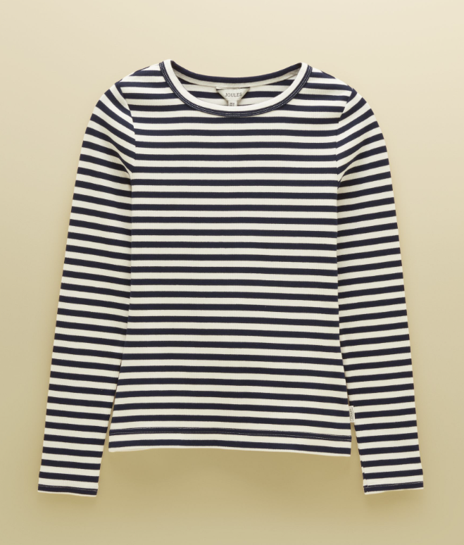 Joules Striped Long Sleeve Ribbed Fitted T-Shirt Navy