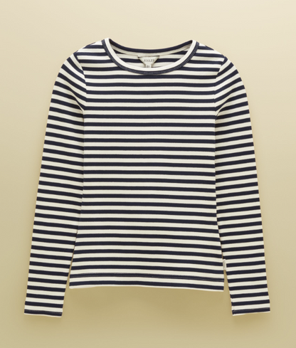 Joules Striped Long Sleeve Ribbed Fitted T-Shirt Navy