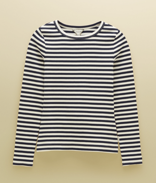 Joules Sophie Striped Long Sleeve Ribbed Fitted T-Shirt Navy