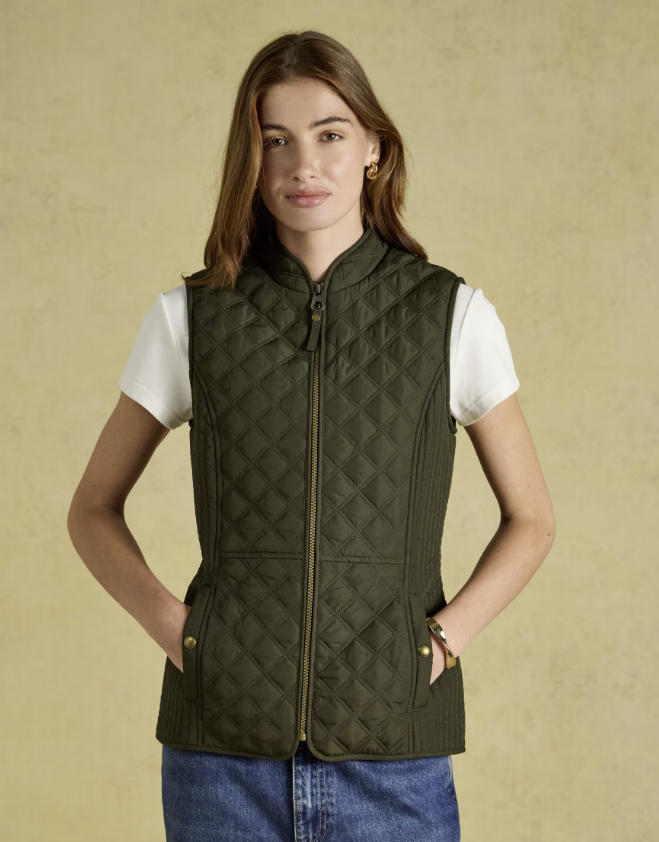 Joules Minx Showerproof Diamond Quilted Khaki Green