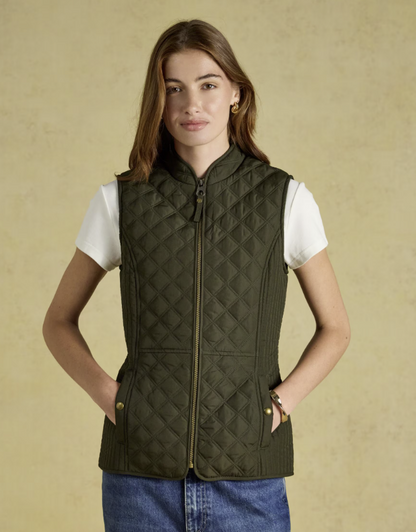 Joules Minx Showerproof Diamond Quilted Khaki Green