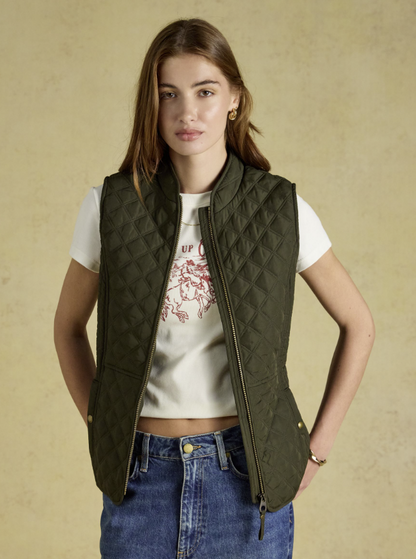 Joules Minx Showerproof Diamond Quilted Khaki Green