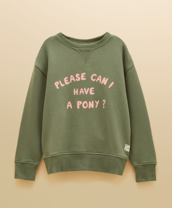 Joules Please Can I Have A Pony Sweatshirt Khaki