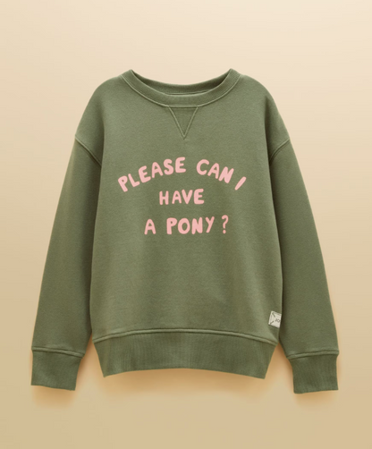 Joules Please Can I Have A Pony Sweatshirt Khaki