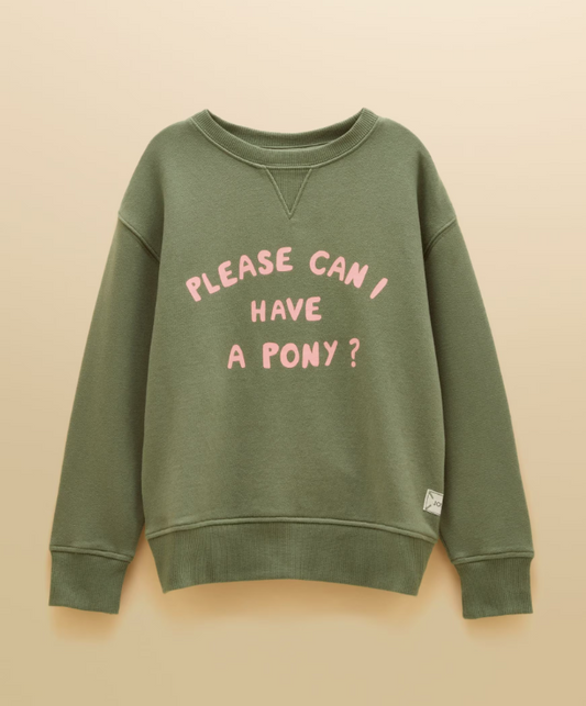Joules Please Can I Have A Pony Sweatshirt Khaki