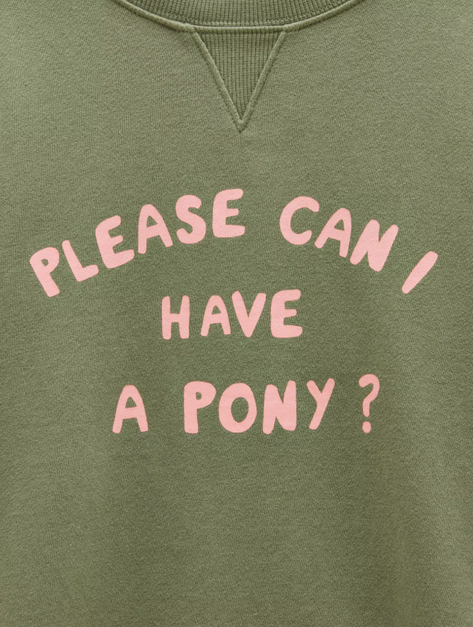 Joules Please Can I Have A Pony Sweatshirt Khaki