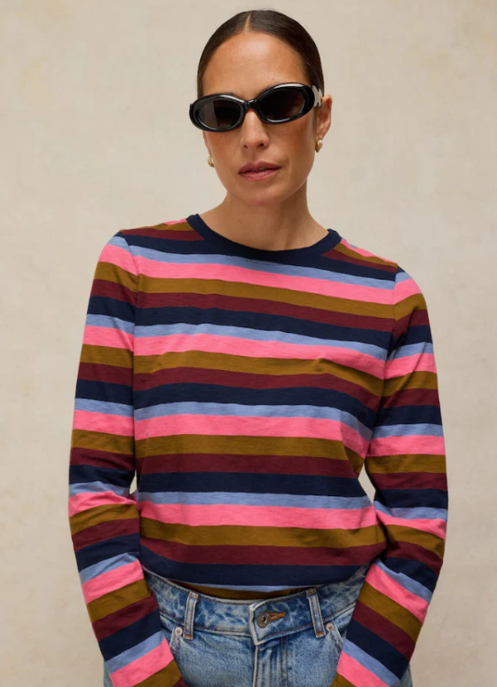 White Stuff Clara Stripe Long Sleeved T-shirt Pink Multi