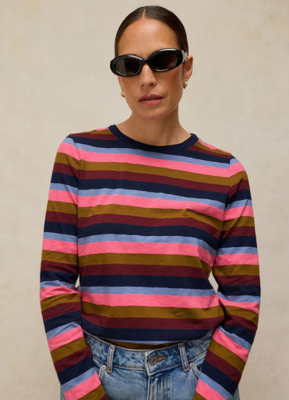 White Stuff Clara Stripe Long Sleeved T-shirt Pink Multi