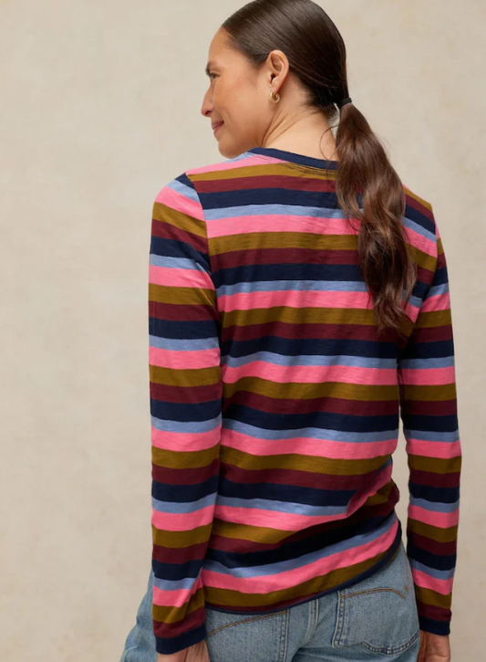 White Stuff Clara Stripe Long Sleeved T-shirt Pink Multi