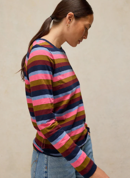 White Stuff Clara Stripe Long Sleeved T-shirt Pink Multi
