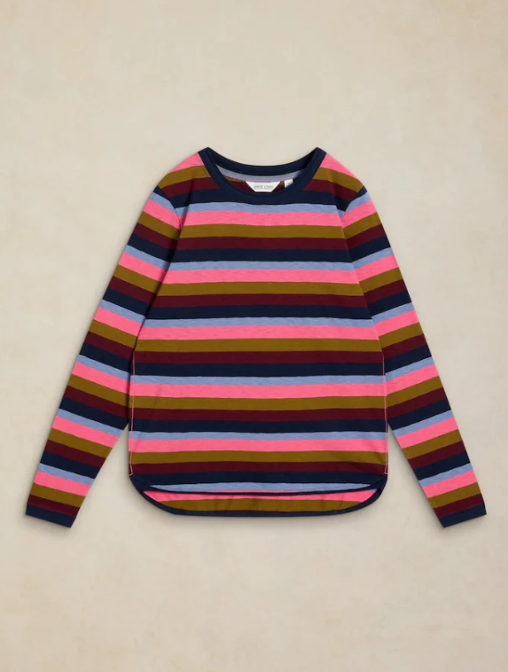 White Stuff Clara Stripe Long Sleeved T-shirt Pink Multi