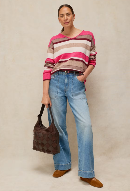 White Stuff Sansa V Neck Sweater Pink Multi
