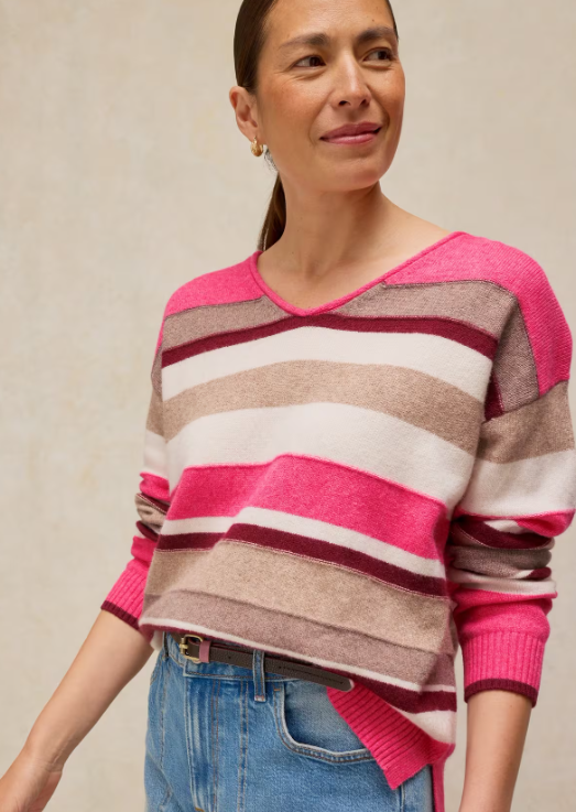 White Stuff Sansa V Neck Sweater Pink Multi
