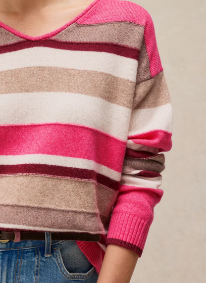 White Stuff Sansa V Neck Sweater Pink Multi