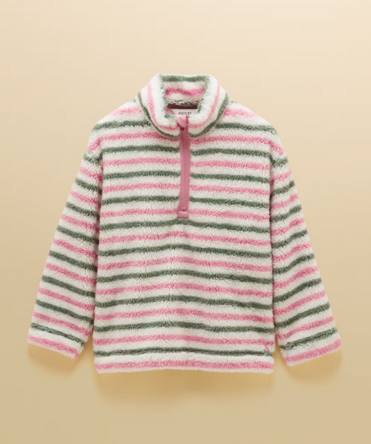 Joules Woozle Stripe Quarter Zip Fleece Pink & Khaki