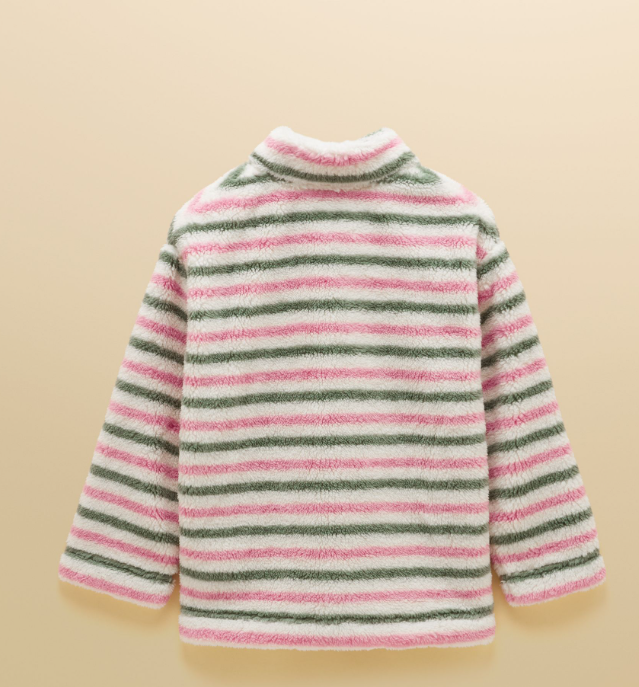 Joules Woozle Stripe Quarter Zip Fleece Pink & Khaki
