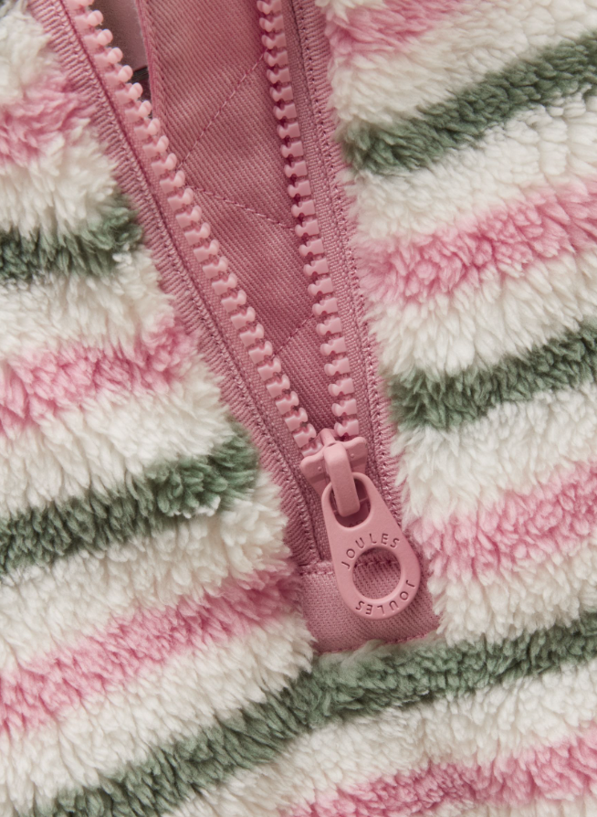 Joules Woozle Stripe Quarter Zip Fleece Pink & Khaki
