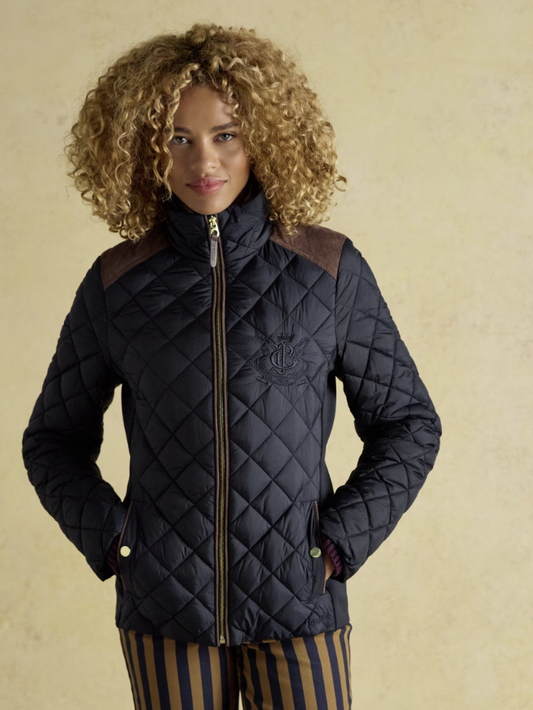 Joules Braemar Luxe Showerproof Diamond Quilted Coat Navy