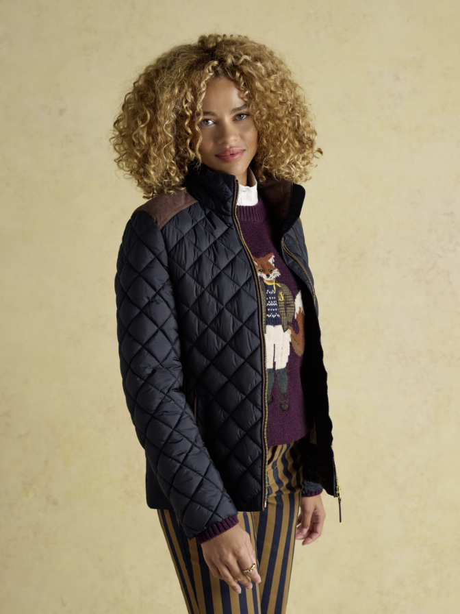 Joules Braemar Luxe Showerproof Diamond Quilted Coat Navy